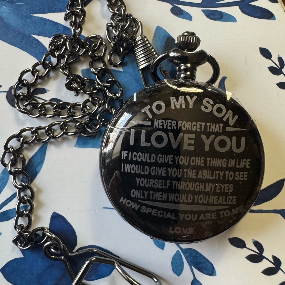 Engraved Pocket Watch with Chain